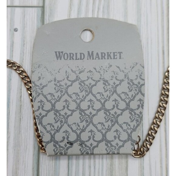 NWT World Market Gold Tone Seafoam Green & Coral Bib Collar Necklace 20" - Picture 8 of 8